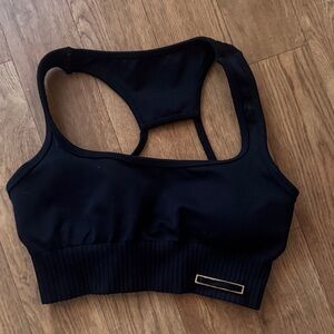 Elegant Black Sports Bra with Gold Accent